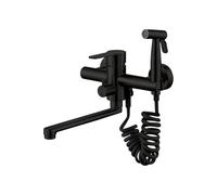 XSDSM Rubinetti Cucina Parete con Pistola A Spruzzo Rubinetto In Acciaio Inox Maniglia Singola Caldo E Freddo Braccio Girevole 23 cm,Nero