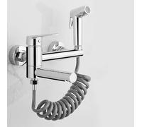 XSDSM Rubinetto A Muro Corto con Pistola A Spruzzo Miscelatore Monocomando Caldo E Freddo per Lavello Cucina Lavello Lavanderia,Argento