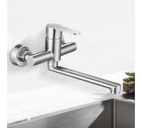 XSDSM Rubinetto A Muro Cucina Acciaio Inox Rubinetto per Lavatoio Lavanderia Maniglia Singola Braccio Girevole Da 23 cm,Colore Spazzolato