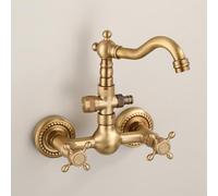 XSDSM Rubinetto A Parete con Attacco Lavatrice Rubinetto Bagno Lavabo Acqua Calda E Fredda In Ottone Doppio Foro Doppia Maniglia,Antico