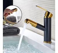 XSDSM Rubinetto Bagno Lavabo con Doccetta, Rubinetto Lavandino Bagno Ottone，Rubinetto con Doccetta Monocomando Caldo e Freddo,Oro Nero,Basso