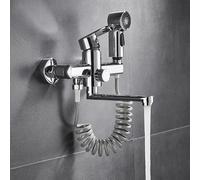 XSDSM Rubinetto Cucina A Muro con Pistola A Spruzzo 2 Modalità Di Funzionamento 180° Caldo E Freddo In Ottone Cromato,18 cm