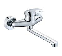 XSDSM Rubinetto Cucina A Muro Ottone Rubinetto Miscelatore Lavello Cucina Corto Argento con Erogazione Orientabile A 360°,30 cm