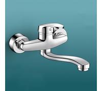 XSDSM Rubinetto Cucina A Muro Ottone Rubinetto per Lavatoio Lavanderia Monocomando Caldo E Freddo Argento 360°,30 cm