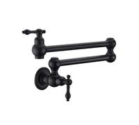 XSDSM Rubinetto Cucina A Muro Pieghevole Rubinetti Ottone Acqua Fredda con Foro Singolo Due Maniglie,Nero