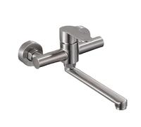 XSDSM Rubinetto Cucina A Muro Rubinetti In Acciaio Inossidabile Adatto per Lavatoio Lavanderia Braccio Rotante 25 cm Calda E Fredda,Colore Spazzolato