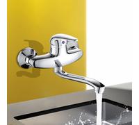 XSDSM Rubinetto Cucina A Muro Rubinetto Lavatoio Lavanderia A Muro Monocomando Doppio Foro Caldo E Freddo Cromato,27,3 cm