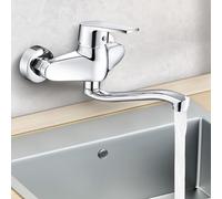 XSDSM Rubinetto Da Cucina Rubinetto A Muro Lavatoio con Girevole 360°In Ottone Cromo Miscelatore Monocomando,35 cm