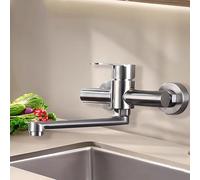 XSDSM Rubinetto Da Muro Miscelatore Monocomando Rubinetto A Muro Cucina Acciaio Inox Doppio Foro,Argento