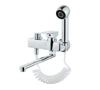 XSDSM Rubinetto Da Muro per Cucina con Pistola A Spruzzo Rubinetto Lavello Girevole 180° Doppio Interruttore Cromato 25 cm