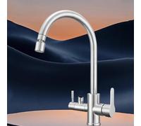 XSDSM Rubinetto Lavandino Cucina Rubinetto Lavastoviglie A Doppio controllo Dell'Acqua Calda E Fredda,Argento
