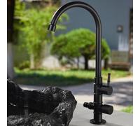 XSDSM Rubinetto Lavatrice Girevole A 360° Rubinetto Acqua Fredda Doppia Uscita In Ottone Adatto per Esterno O Giardino,Nero
