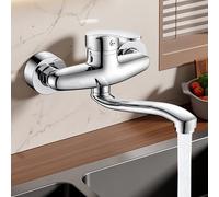 XSDSM Rubinetto Lavello Cucina A Muro Ottone Cromata Rubinetto A Muro Corto Calda E Fredda Miscelatore Monocomando,35 cm