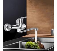 XSDSM Rubinetto Lavello Cucina A Muro Ottone Rubinetto per Lavatoio Lavanderia Corta con A 360 ° Braccio Rotante,30 cm