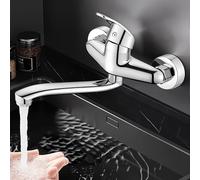 XSDSM Rubinetto Lavello Cucina A Muro Rubinetto Lavatoio Lavanderia Argento In Ottone Maniglia Singola Calda E Fredda,30 cm