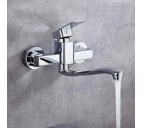 XSDSM Rubinetto Lavello Cucina Rubinetto A Parete In Ottone Argento per Doppio Lavello Maniglia Singola,25 cm