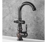 XSDSM Rubinetto per Lavatrice con connettor Tubo Rubinetto per Lavandino Bagno In Ottone Acqua Calda E Fredda Foro Singolo,Nero