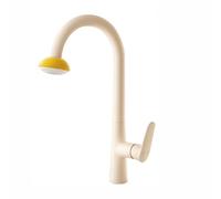 XSDSM Rubinetto per Lavello Cucina con Doccetta Estraibile Modalità Dual Spray Rotazione 360° Miscelatore In Ottone Acqua Calda E Fredda,Bianco Latte + Giallo