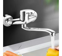 XSDSM Rubinetto per Lavello Cucina Rubinetto A Parete Doppio Foro Argento con Erogazione Orientabile A 360°,25 cm