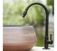 XSDSM Rubinetto per Patio Esterno Girevole A 360° Rubinetto Acqua Fredda Maniglia Singola In Ottone Adatto per Giardino Lavatrice,Nero