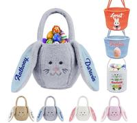 Xsersao Cesto Coniglietto Pasquale Personalizzato Borsa Pasquale Personalizzata Cesti Pasquali con Nome Personalizzato con Manico, Peluche
