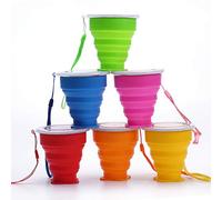 XSEXO Tazza da Viaggio Pieghevole, Set di 6 Bicchieri in Silicone con Coperchio, Espandibile e Riutilizzabile, Adatto per Campeggio ed Escursioni
