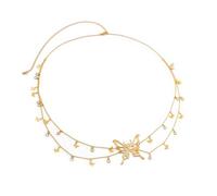XSFAMGB 1 Pezzo di Cintura a Vita Cava con Catena for Donna, Bikini Estivo, Ciondolo con Nappa di Cristallo, Collegamento al Corpo(Gold)