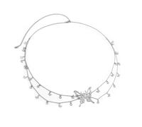 XSFAMGB 1 Pezzo di Cintura a Vita Cava for Donna, con Catena, Ciondolo a Nappa di Cristallo, Bikini Estivo, Collegamento al Corpo(Silver)