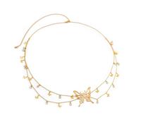 XSFAMGB 1 Pezzo di Cintura a Vita Cava for Donna, con Catena, Ciondolo a Nappa di Cristallo, Bikini Estivo, Collegamento al Corpo(Gold)