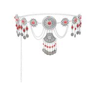 XSFAMGB 1 Pezzo di Ciondolo con Nappa Dorata Vintage, Catene for la Vita e la Pancia for Accessori di Gioielli for Il Corpo da Donna(Silvery-Red)