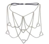 XSFAMGB 1 pz. Catena for Gamba con Nappa a Forma di Cuore, Corda Elastica, Strass, Rame, Accessori for Bikini da Spiaggia for Feste da Donna.(Silver)