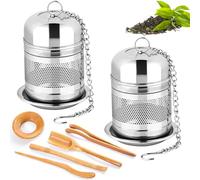 XSHAO® 2 Pz Infusore per Tisane, Filtro Te Infusione Acciaio Inox 4 cm, Colino da Tè con Catenella e Set di Strumenti per Il Tè in Bambù per Teiera/Tazza/Cucina