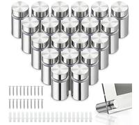 XSHAO® 20 Pezzi Distanziali per Targhe, 19 x 25 mm Distanziatori per Plexiglass con Viti e Tappo in Gomma, Distanziali per Targhe in Acciaio Inox per Pubblicitario/ Cartelloni/ Specchi