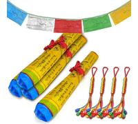 XSHAO 4 bandiere di preghiera tibetane, per esterni, con 4 nodi di buon auspicio per sale di meditazione/decorazione esterna e preghiere buddiste, lunghezza 5 m, 20 bandiere