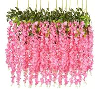 Xshelley Ghirlanda di glicine artificiale in rattan, 12 pezzi (110 cm), da appendere, con fiori di seta, decorazione per casa, feste, matrimoni (rosa)