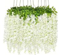 Xshelley Ghirlanda di glicine artificiale in rattan, 12 pezzi (110 cm), da appendere, con fiori di seta, decorazione per casa, feste, matrimoni (bianco)