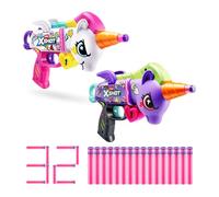 XSHOT Blastercorn 2-Pack by ZURU: Blasters unicorno bianchi e viola, ali battenti, 32 freccette Air Pocket, gittata 27 m. Giocattolo all'aperto per bambini 8+, adolescenti, adulti.
