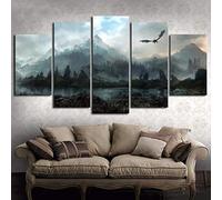 XSHUHANP Stampa su Tela Immagini della Parete della Tela Home Decor 5 Pezzi Game of Thrones Dragon Skyrim Dipinti per Soggiorno Stampe Modulari Poster Frame