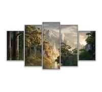 XSHUHANP Stampe Quadri Tela Dipinti Muro Arte Stampe Quadro 5 Pezzi Castello tra Le Montagne delle Foto al Signore degli Anelli, Manifesti Salotto Arredamento