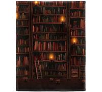 XSMEI Coperta da lettura in morbida e calda flanella, per amanti dei libri, idee regalo, libreria vintage, scala per candele, 101 x 127 cm