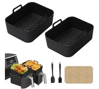 XSQD 2 Pezzi Teglie per Friggitrice ad Aria, Fodere in Silicone Riutilizzabili, Accessori per Friggitrice ad Aria, Compreso Raschietto Silicone, Spazzola Silicone e 150 Fogli Carta Olio