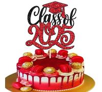 Xsstarmi 1 confezione di topper per torta classe 2025 rosso grad cap glitter complimenti grad cake pick per diploma fatto 2025 laurea tema festa decorazioni forniture