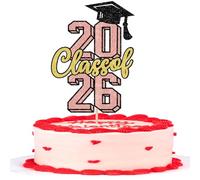 Xsstarmi 1 confezione di topper per torta classe 2026 oro rosa glitter cappello laurea complimenti grad cake pick per diploma fatto 2026 laurea tema festa decorazioni forniture