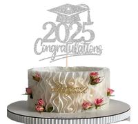 Xsstarmi 1 confezione di topper per torta di laurea 2025 con cappuccio argentato glitterato complimenti grad cake pick per diploma fatto classe del 2025 decorazioni per torte di laurea forniture
