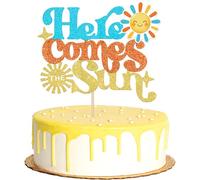 Xsstarmi 1 confezione Here Comes The Sun Cake Topper Glitter Sorridente Baby Sunshine Cake Pick per Benvenuto Baby Shower Festa di Compleanno Decorazioni per Torte Forniture