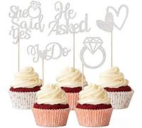 Xsstarmi 24 pezzi He Asked She Said Yes Cupcake Toppers Silver Glitter Cuore Anello I Do Cupcake Picks Decorazioni per Matrimonio Fidanzamento Nuziale Doccia A Tema Forniture per Festa