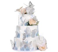 Xsstarmi 42 confezioni decorazioni per torte 3D farfalla topper per torte farfalla vivace decorazione da parete decorazione da parete cava baby shower compleanno matrimonio accessori per feste argento