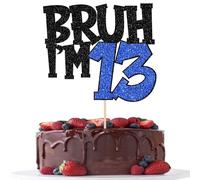 Xsstarmi Confezione da 1 topper per torta con scritta "Happy 13th Birthday", glitterata, con scritta "Bruh I'm 13 Bro" It's My 13th Birthday Cake Pick per Cheers to 13 Years Birthday Party Cake