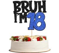 Xsstarmi Confezione da 1 topper per torta con scritta "Happy 18th Birthday", glitterata, con scritta in inglese "Bruh I'm 18 Bro" It's My 18th Birthday Cake Pick per Cheers to 18 Years Birthday Party