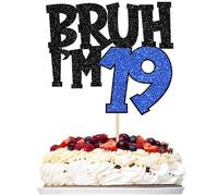 Xsstarmi Confezione da 1 topper per torta con scritta "Happy 19th Birthday", glitterata, con scritta "Bruh I'm 19 Bro" It's My 19th Birthday Cake Pick per Cheers to 19 Years Birthday Party Cake